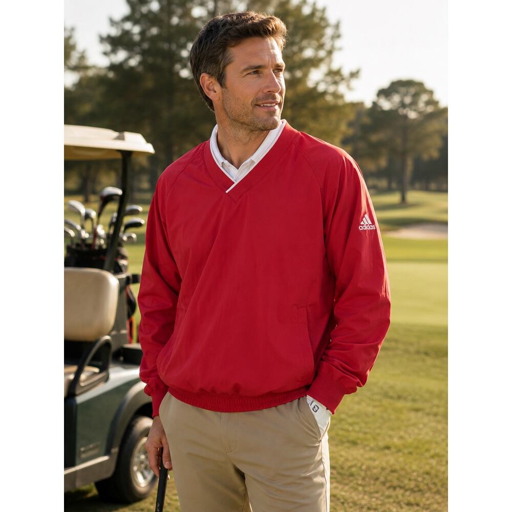 ADIDAS  Vintage Climashell V-Neck Golf Resort Pullover Red/White Jacket size L